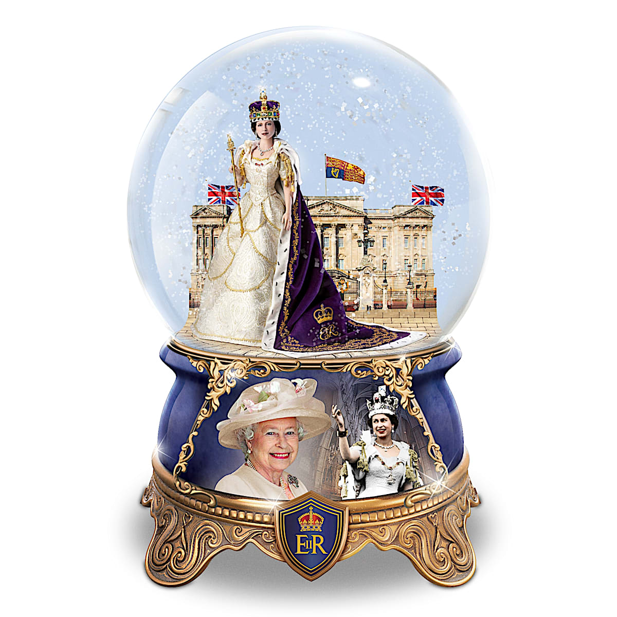 Queen Elizabeth II Hand-Painted Coronation Glitter Globe Featuring Full ...