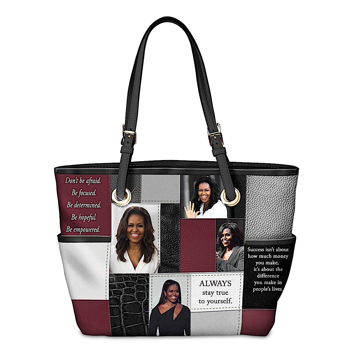 Be Empowered Michelle Obama Faux Leather Tote Bag With Gold 