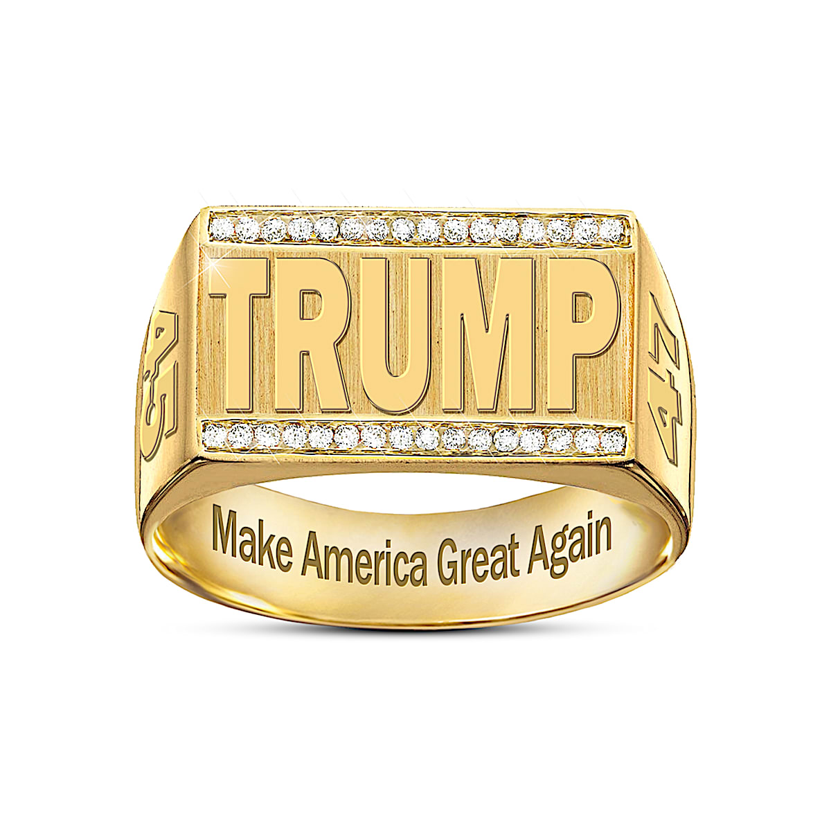 Donald Trump Diamond Ring 24 Genuine Diamonds With Trump And 45 And donald-trump-diamond-ring-24-genuine-diamonds-with-trump-and-45-and