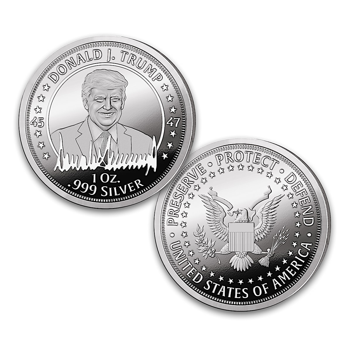 Donald Trump 2024 Silver Proof Coin 99.9 Pure With Presidential Portrait