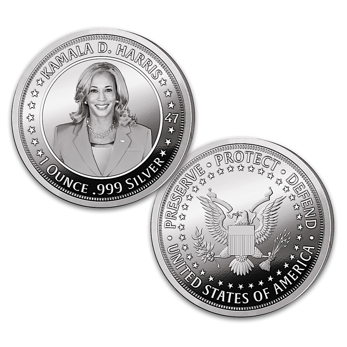 Kamala Harris 2024 99.9 Silver Proof Coin With A Portrait Of The 1st
