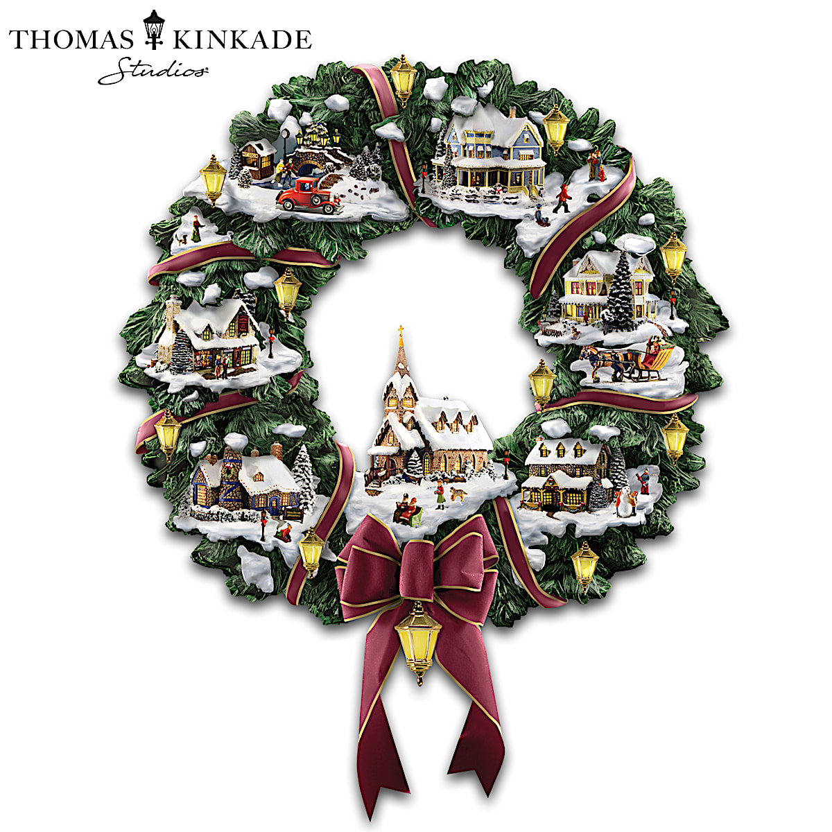 Thomas Kinkade Victorian Christmas Village Wreath