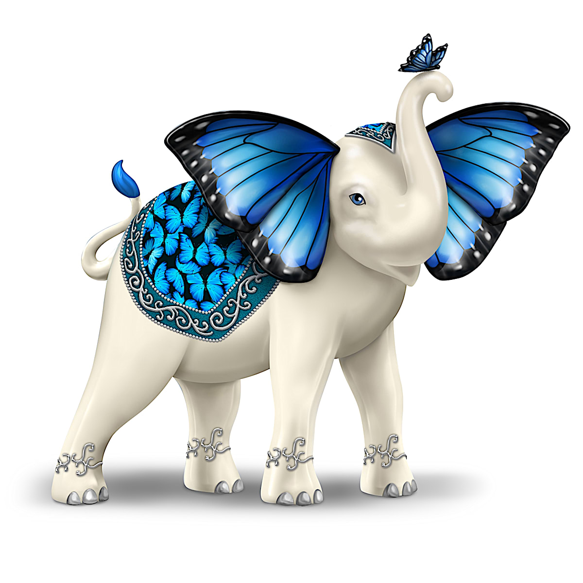 Blue Majesty Hand-Painted Elephant Figurine