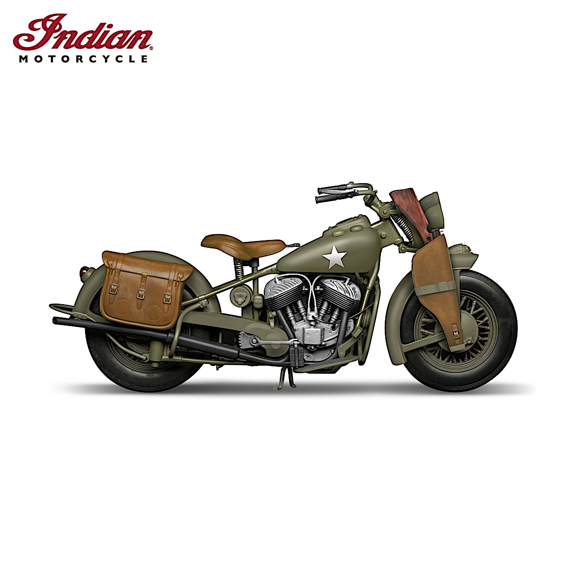 Indian Motorcycle Sculpture With Military Paint Scheme