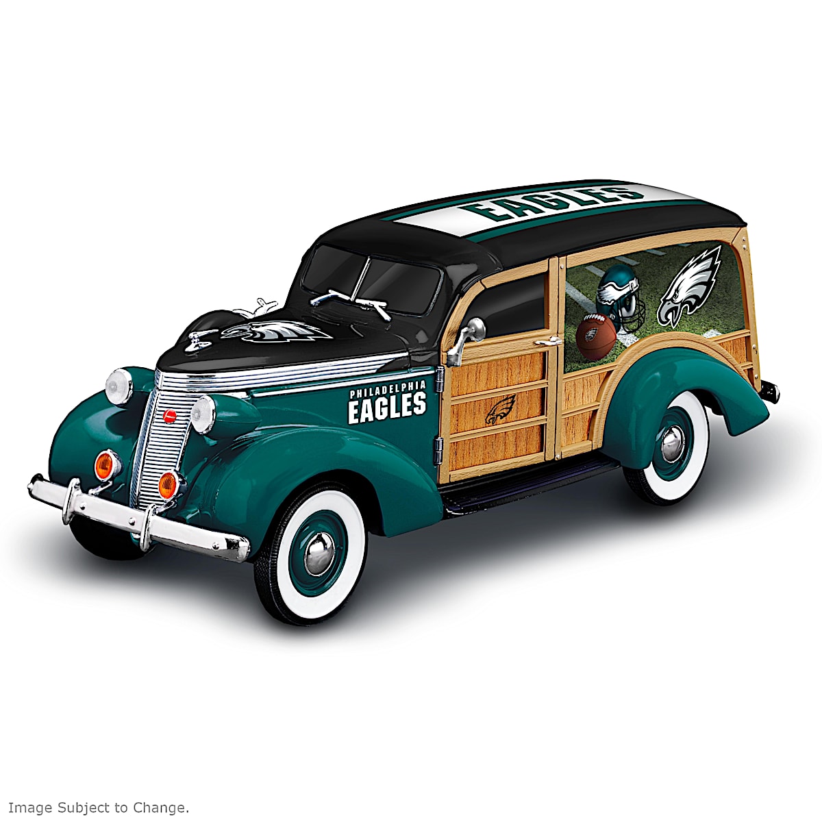 Cruising To Victory Philadelphia Eagles 1:18-Scale 1937 Woody Wagon NFL  Sculpture Featuring Team Colors & Logo