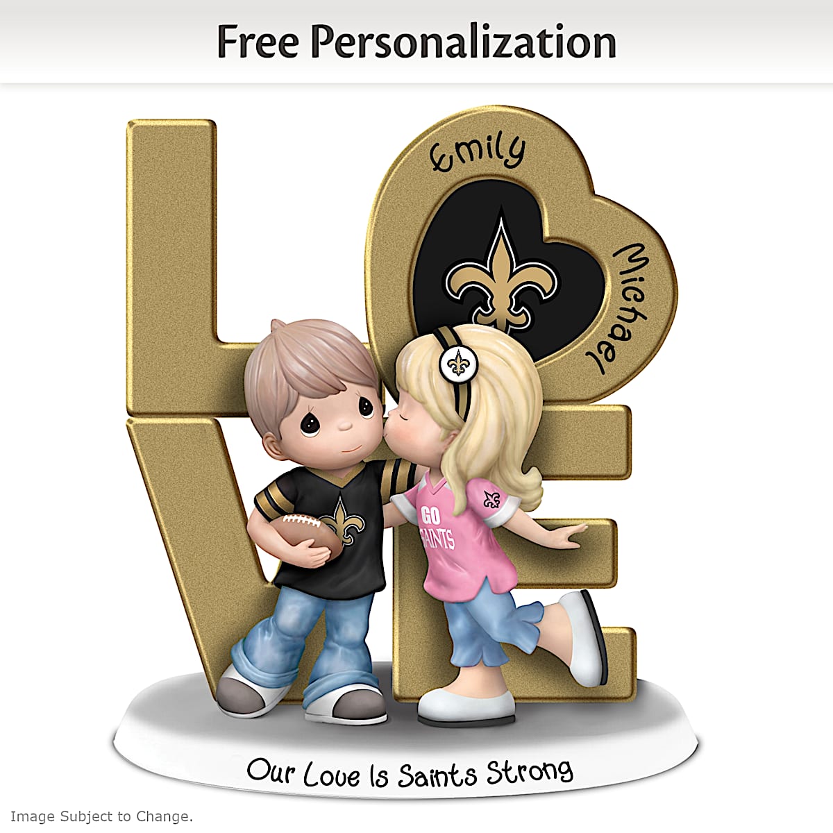 Our Love Is New Orleans Saints Strong Personalized NFL Sweethearts Figurine Featuring Team Logo Colors