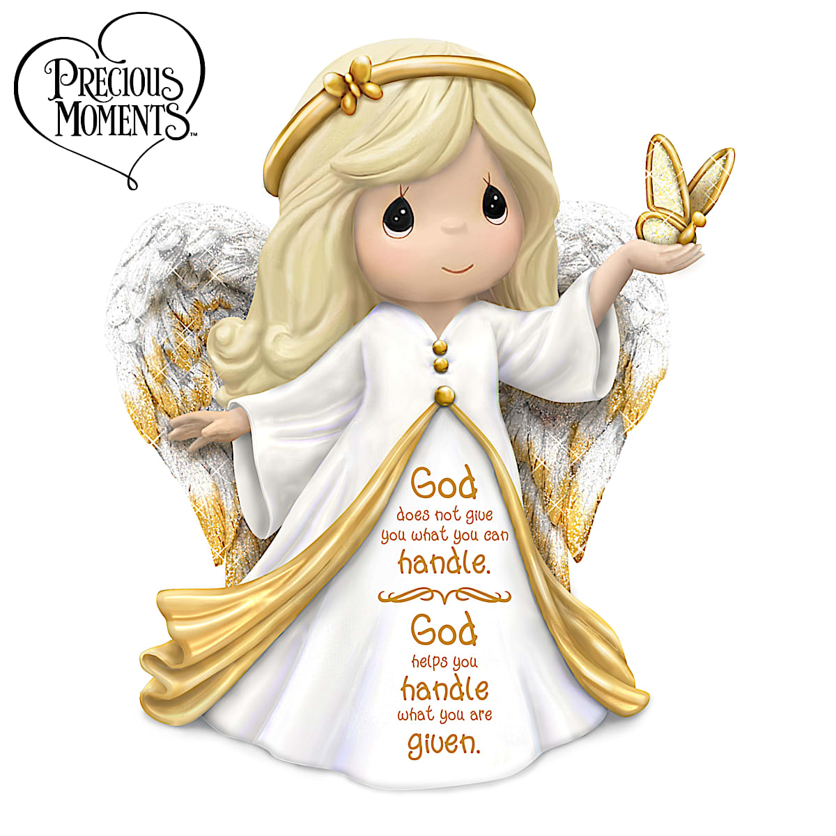Precious Moments Gods Help Religious Angel Figurine Hand-Painted