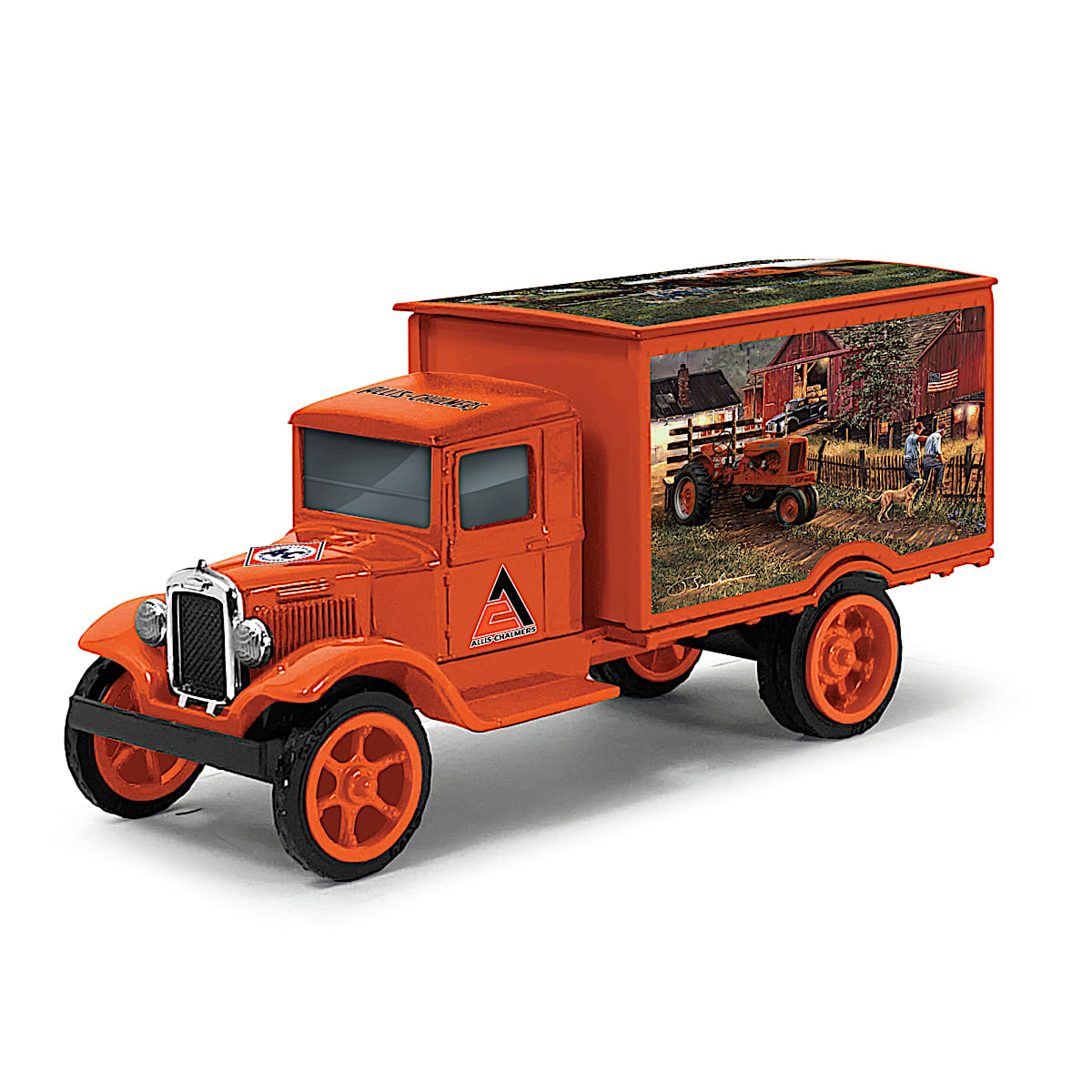 Allis Chalmers Delivers 1 18 Scale 1931 Hawkeye Delivery Truck Sculpture Adorned With An Orange Paint Finish And Farm Art By Artist Dave Barnhouse
