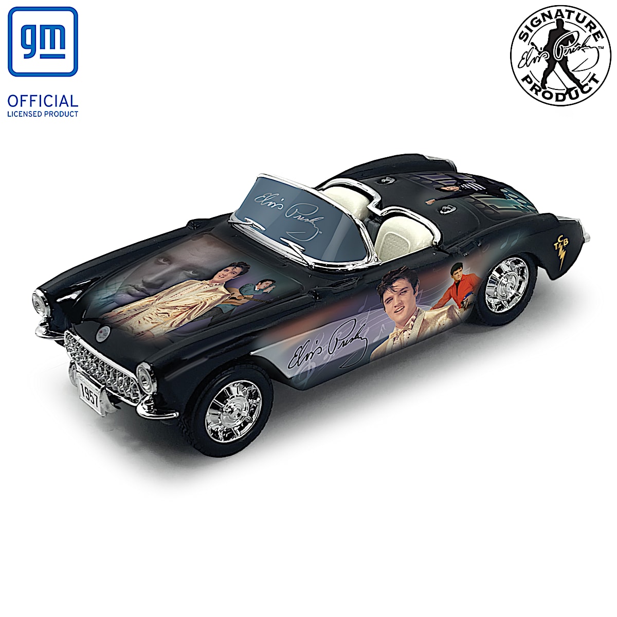 Hand Painted 1957 Corvette Sculpture Adorned With Full Color Archival Images Of Elvis Presley
