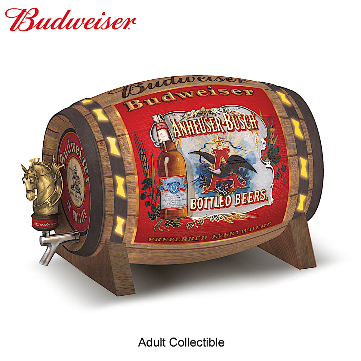 Illuminated Budweiser Barrel Sculpture Hand-Painted