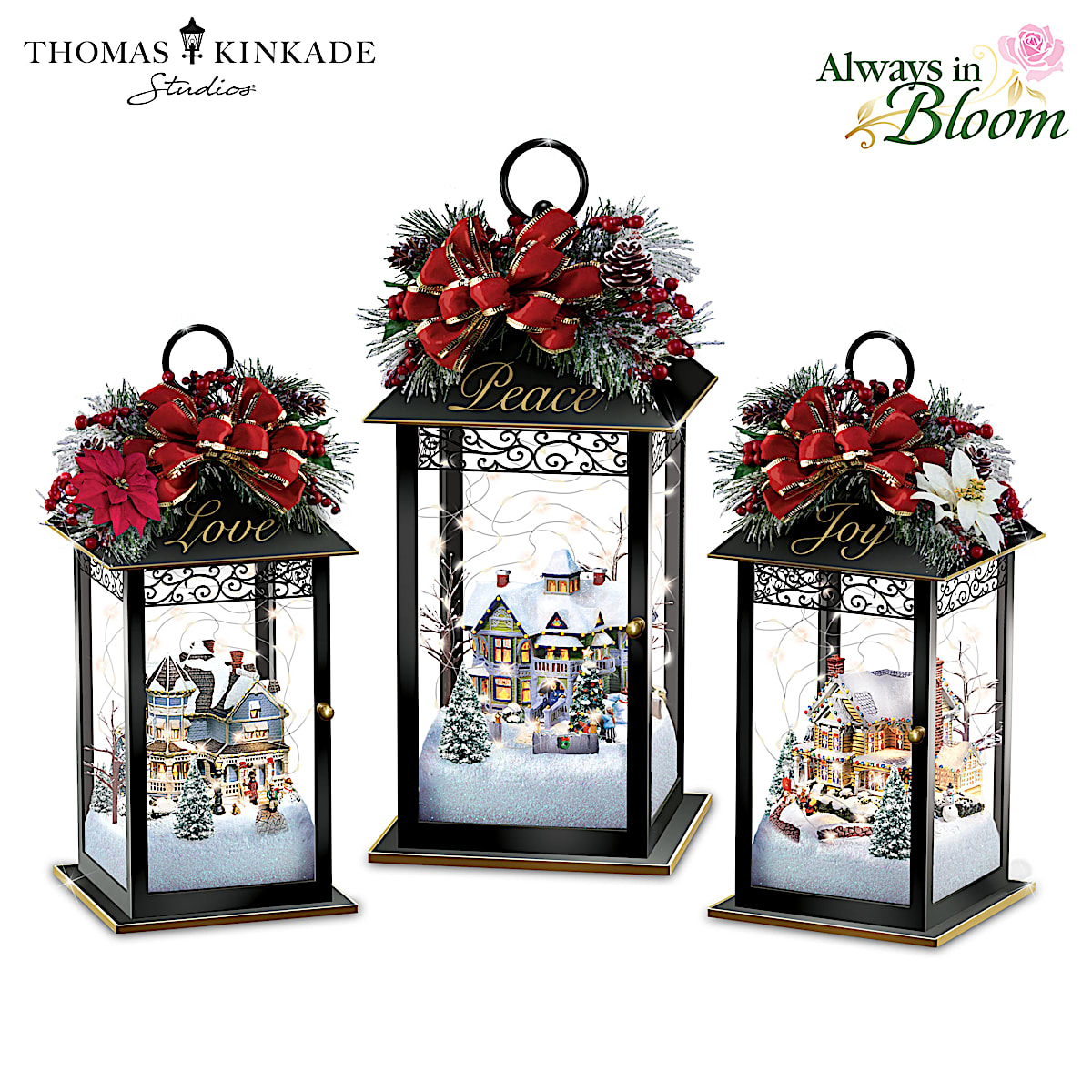 Thomas Kinkade Set of 3 9.5 LED Lanterns w/6hr Timer - 20957426