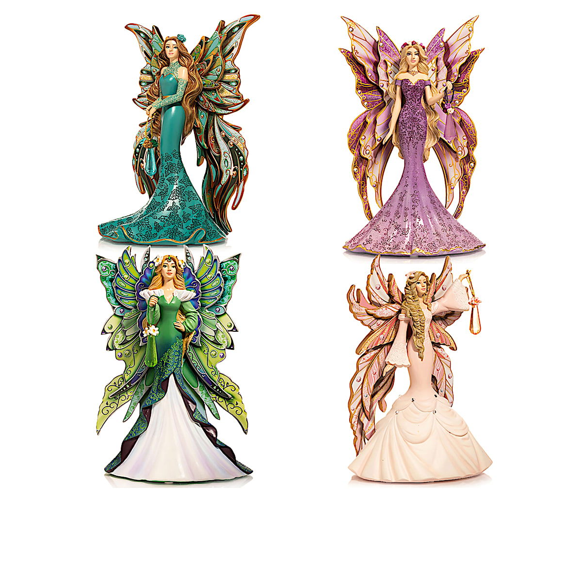 Mystic Crystal Spirits Hand-Painted Fairy Figurine Collection Featuring  Butterfly-Like Layered Wings Inspired By Artist Sara Biddle