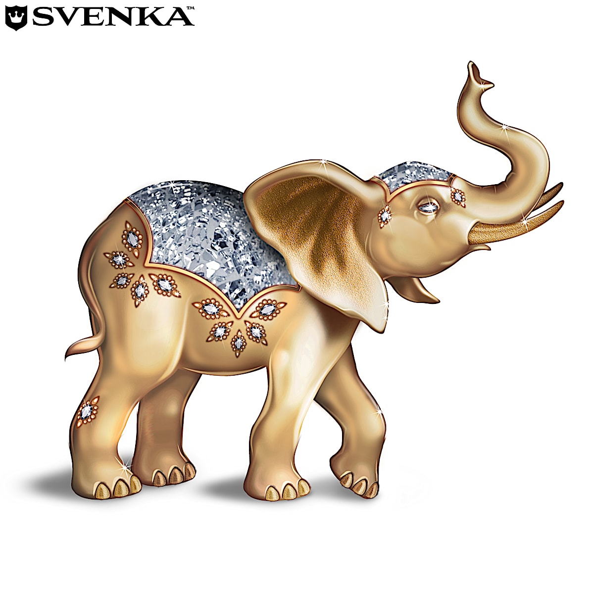 4 Elephant Figurines Adorned With Svenka Crystals And Metallic Gloss