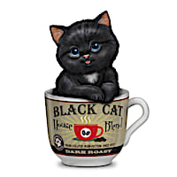 Kayomi Harai "Dark Roast" Kitten In A Coffee Cup Figurine