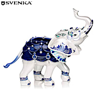 Blue Willow Elephant Figurine With Svenka Crystals