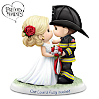 Precious Moments Bride & Fireman Groom Porcelain Figurine