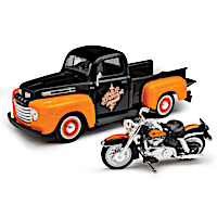 Harley-Davidson Motorcycle & Ford Diecast Truck Set