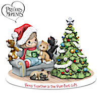 Precious Moments Holiday Cat Mom Lighted Porcelain Figurine