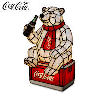 Lighted COCA-COLA Polar Bear Stained Glass-Look Sculpture