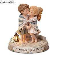 Illuminated Romantic Couple Kissing At The Beach Figurine
