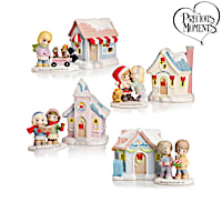Precious Moments Christmas Figurines With Light-Up Buildings