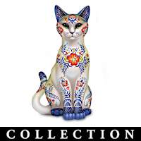 Polish Boleslawiec Pottery-Inspired Ceramic Cat Figurines