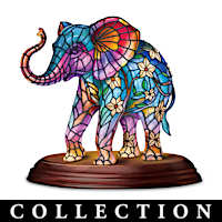 Light-Up Stained Glass-Look Crystalline Elephant Sculptures