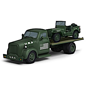 Military Flatbed Truck Sculpture And Diecast Jeep Set