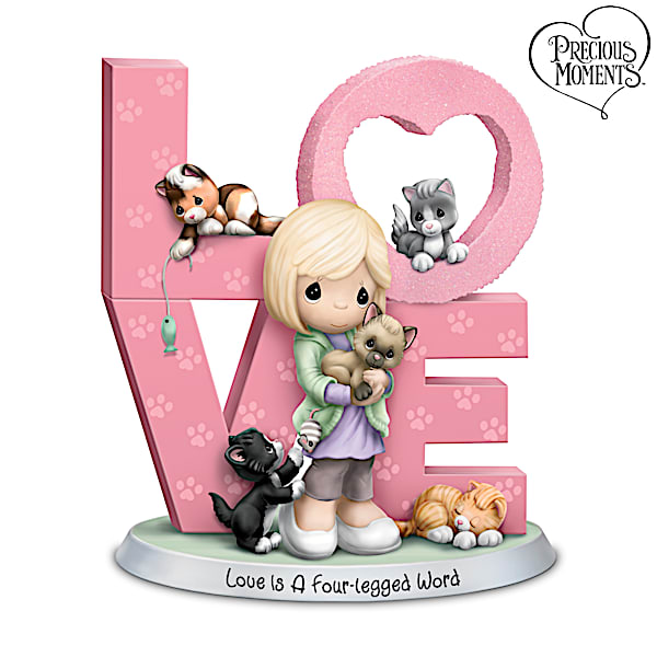 Hand-Painted Precious Moments Pink Cat Mom Figurine That