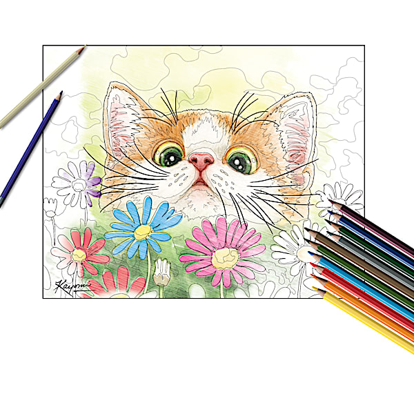 Coloring Kits With 5 Kayomi Harai Cat Art Templates, 12 Colored