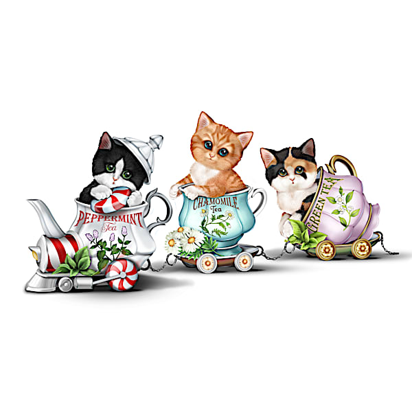 Hand-Painted Cat Teacup Train Figurine Collection By Kayomi